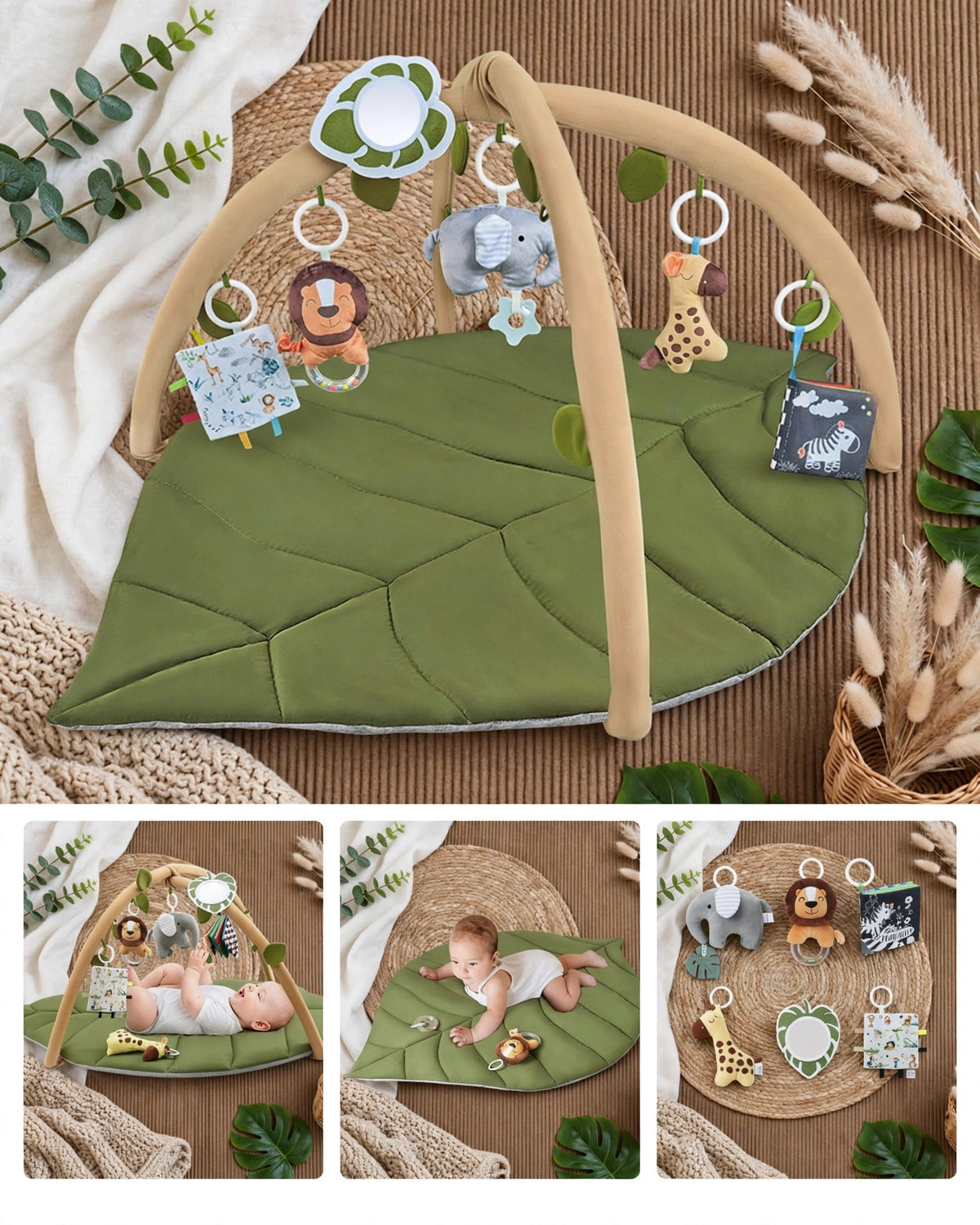 Thick Foldable Baby Play Mat – Green Leaf Forest Pattern