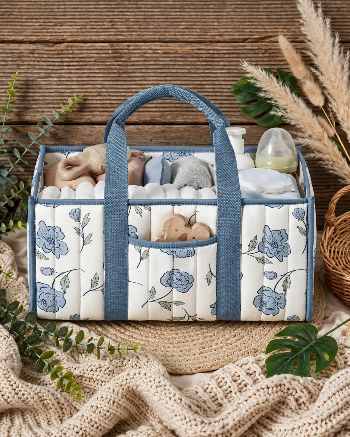 Floral Diaper Caddy Organizer – Stylish Nursery Storage Basket