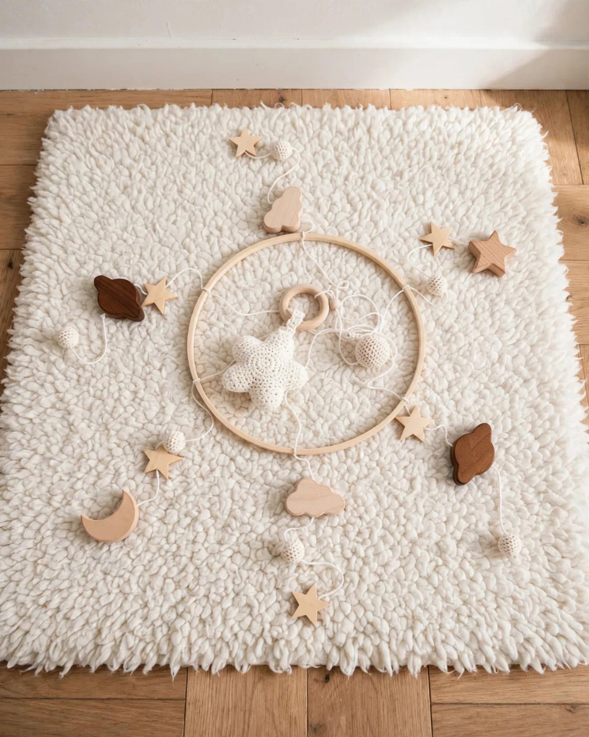 Handmade Crochet Starry Crib Mobile | Wooden Nursery Pendant | Baby Bed Bell
