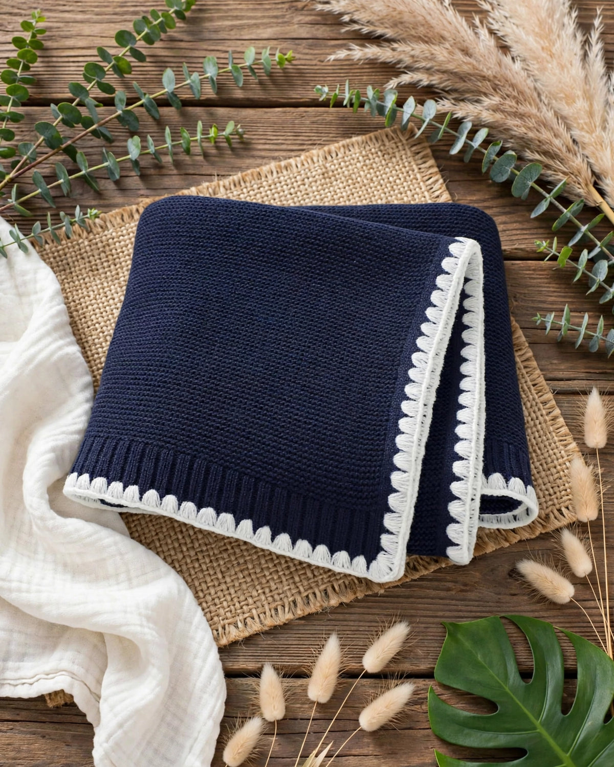 Infant Knitted Swaddle Blanket – Minimalist Edging, All-Season