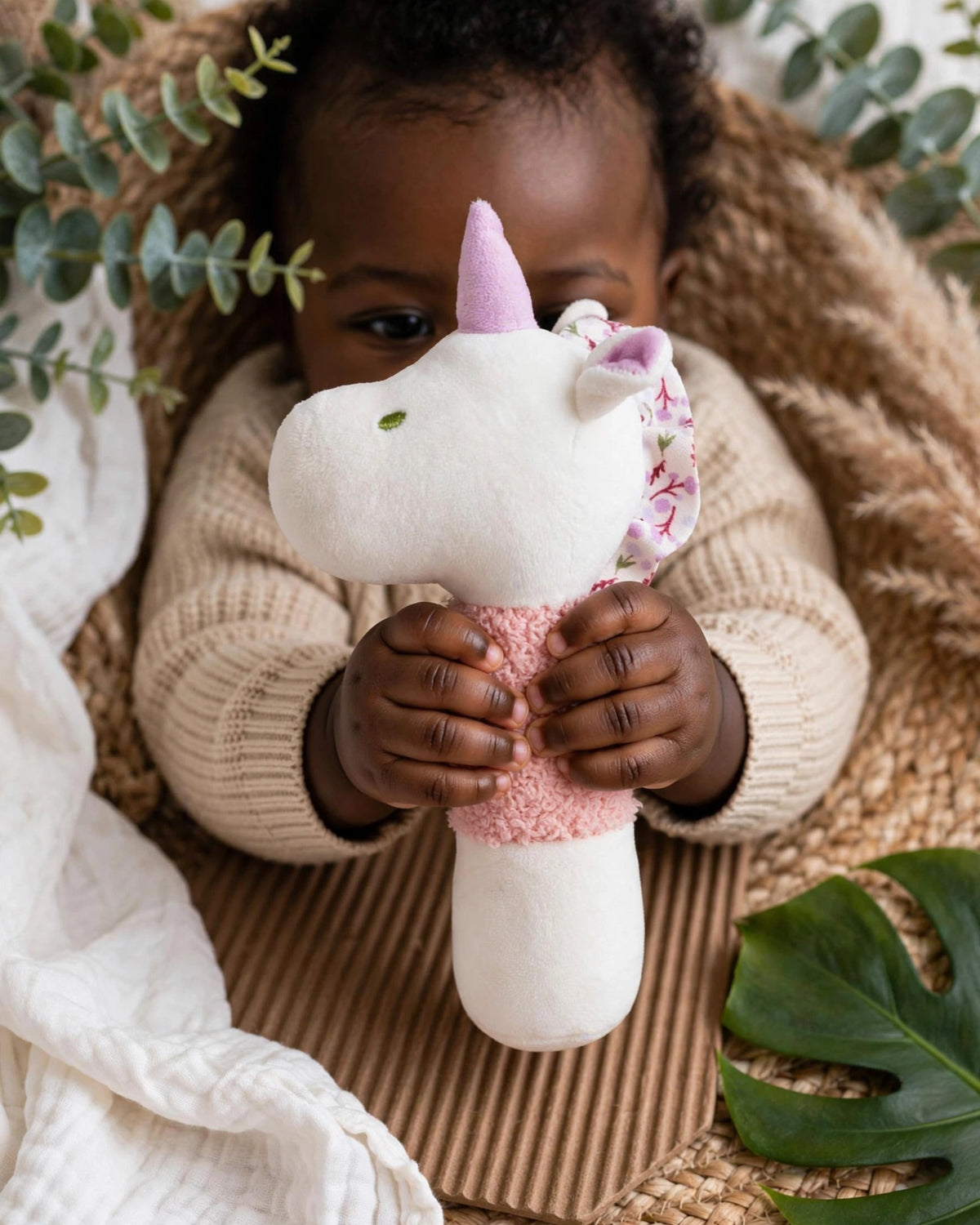 Plush Unicorn & Dinosaur Baby Rattle with Jingle Bell