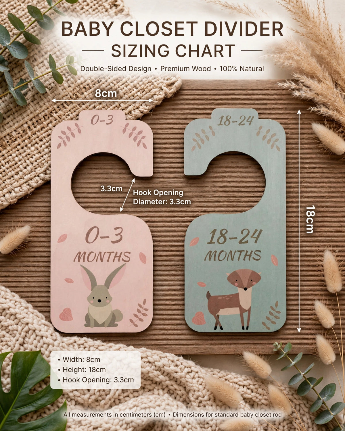 8pcs Wooden Baby Closet Dividers – Double-Sided Clothes Organizer, Newborn to Toddler