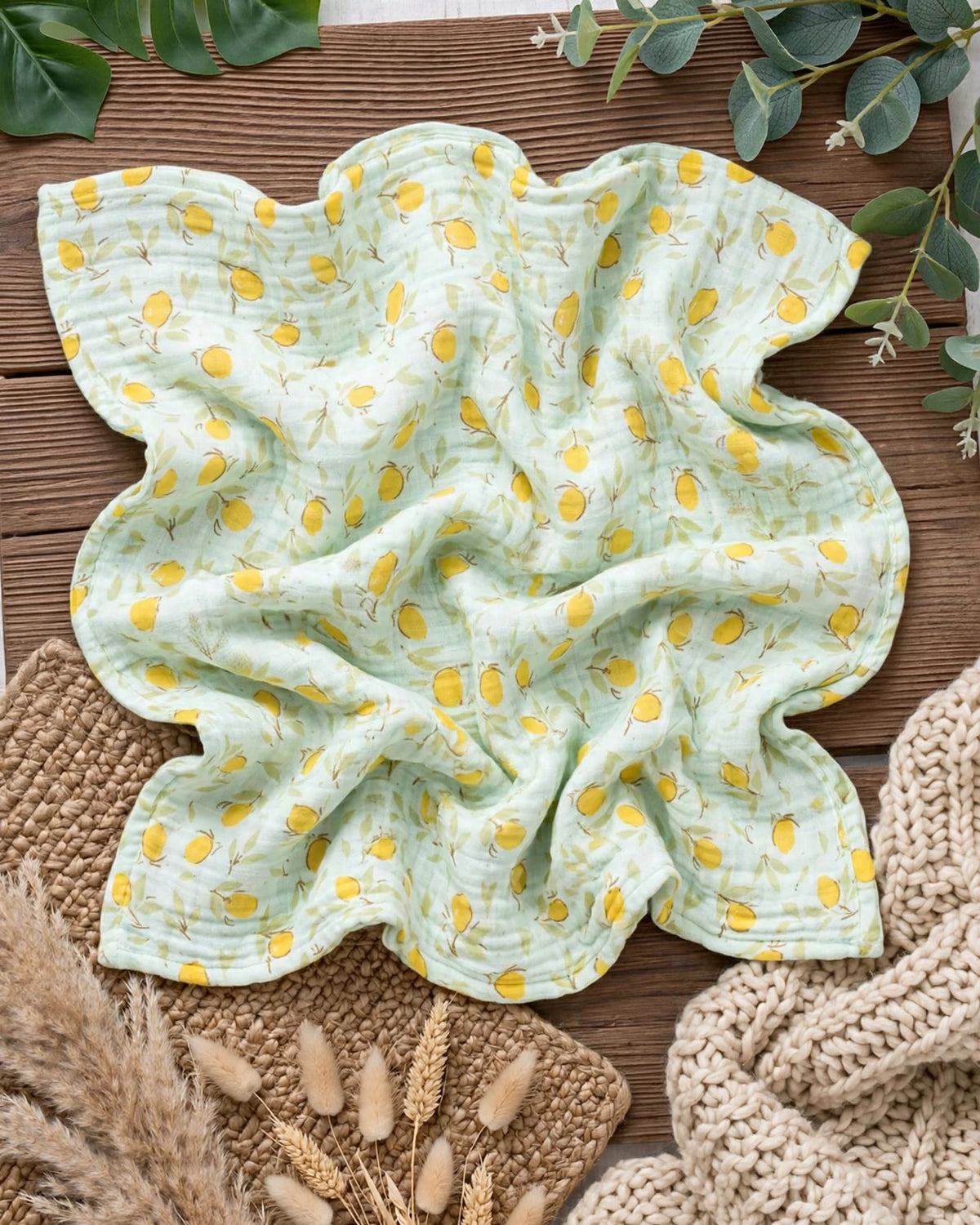 Happy Flute Baby Swaddle & Blanket Set – 3pcs Soft Cotton Yarn, 120×110cm
