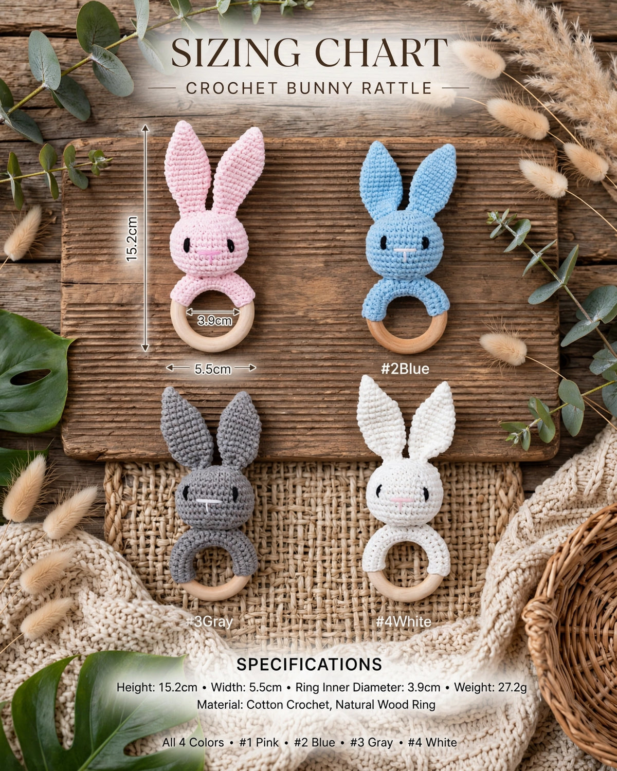 Crochet Colourful Rabbit Rattle Teething Stick – Baby Soothing Toy