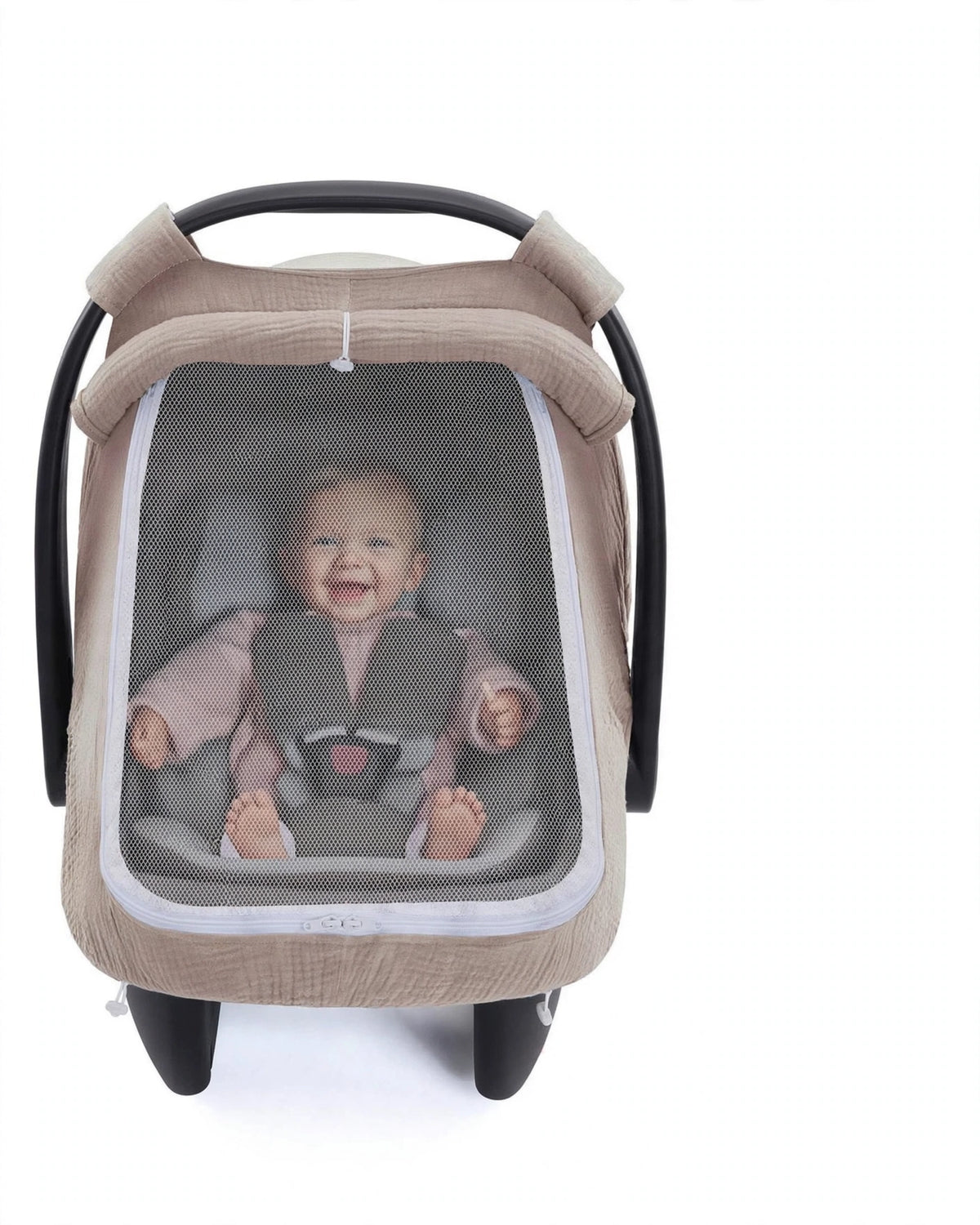 Baby Car Seat Cover – Breathable Cotton Canopy with Large Mesh Window.