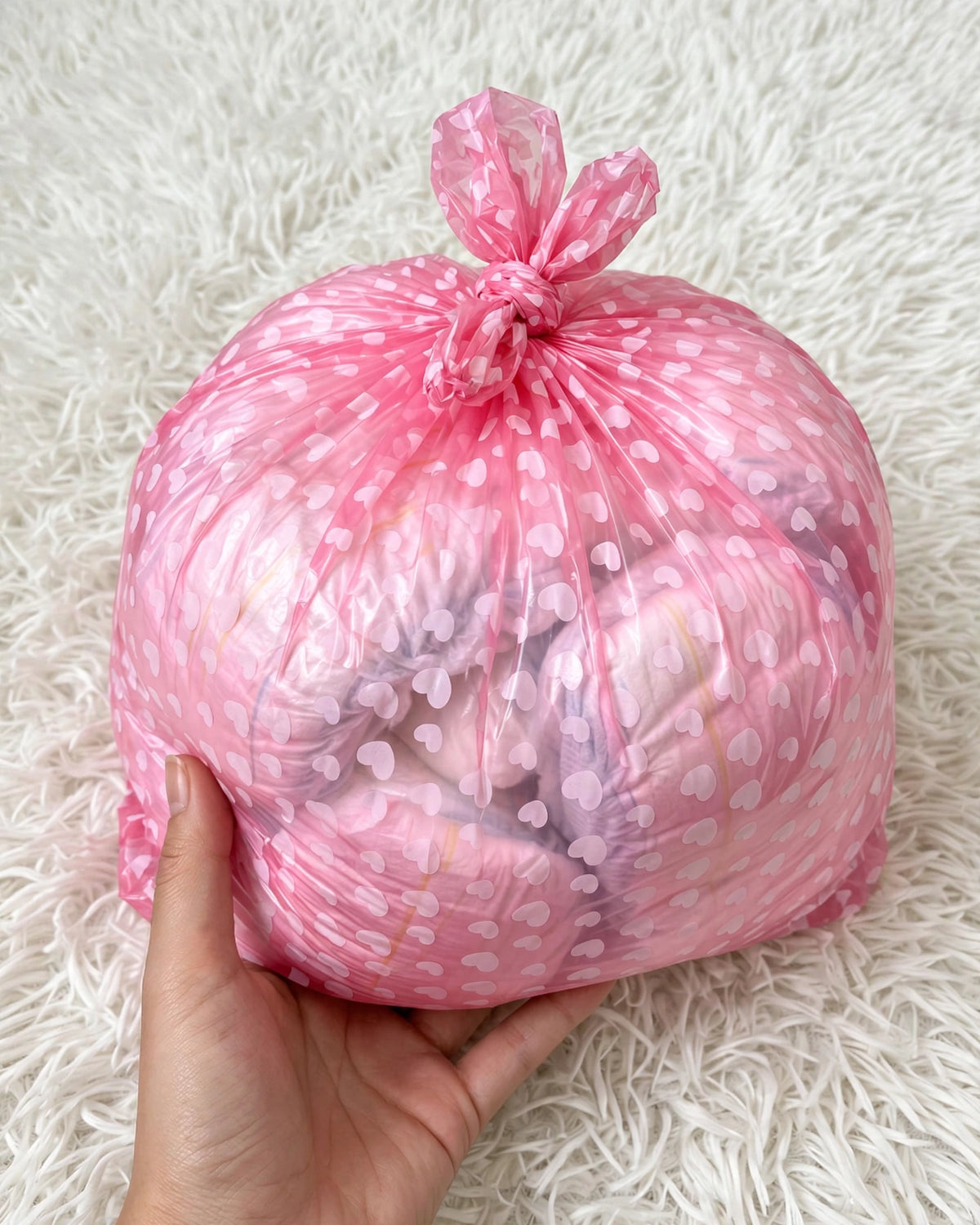Baby Diaper Waste Bags with Storage Box β Heart Pattern (45pcs/3 Rolls)