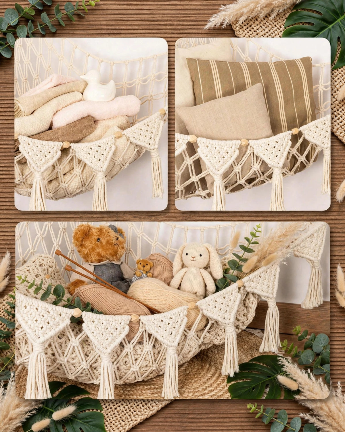 Knitted Corner Hammock Net Bag – Plush Toy Storage Swing