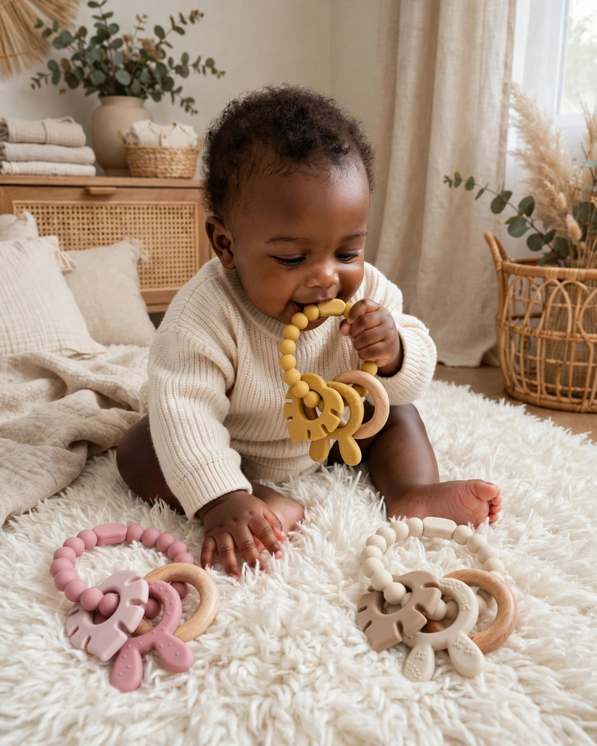 Silicone & Wood Baby Teething Toy