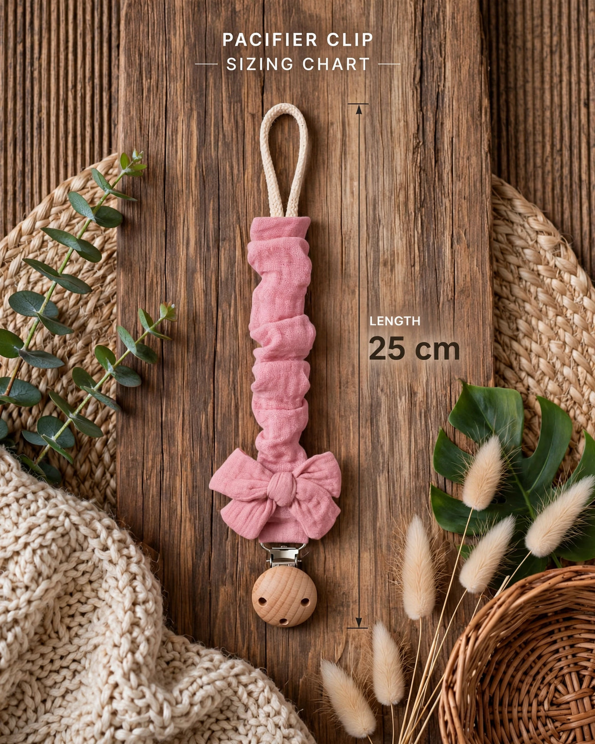Baby Bowknot Pacifier Clips – 2pcs Wooden 3-Hole Holder, Solid & Printed