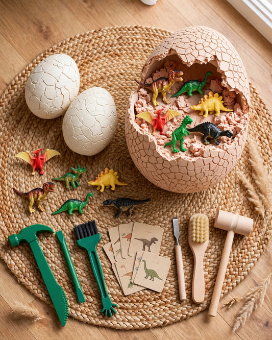 Dinosaur Fossil Dig Kit | Egg Excavation & Soft Rubber Dino Model | Kids' Toy