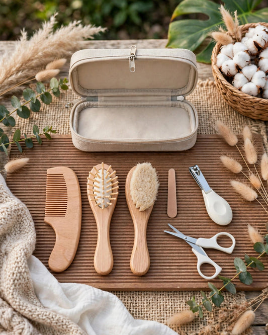 Personalized Baby Care Set – Wooden Hair Brush & Grooming Gift Set