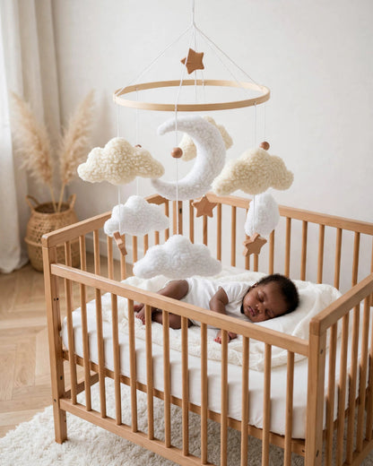 Beige Lambswool Baby Crib Mobile – Gender Neutral Handmade Nursery Mobile