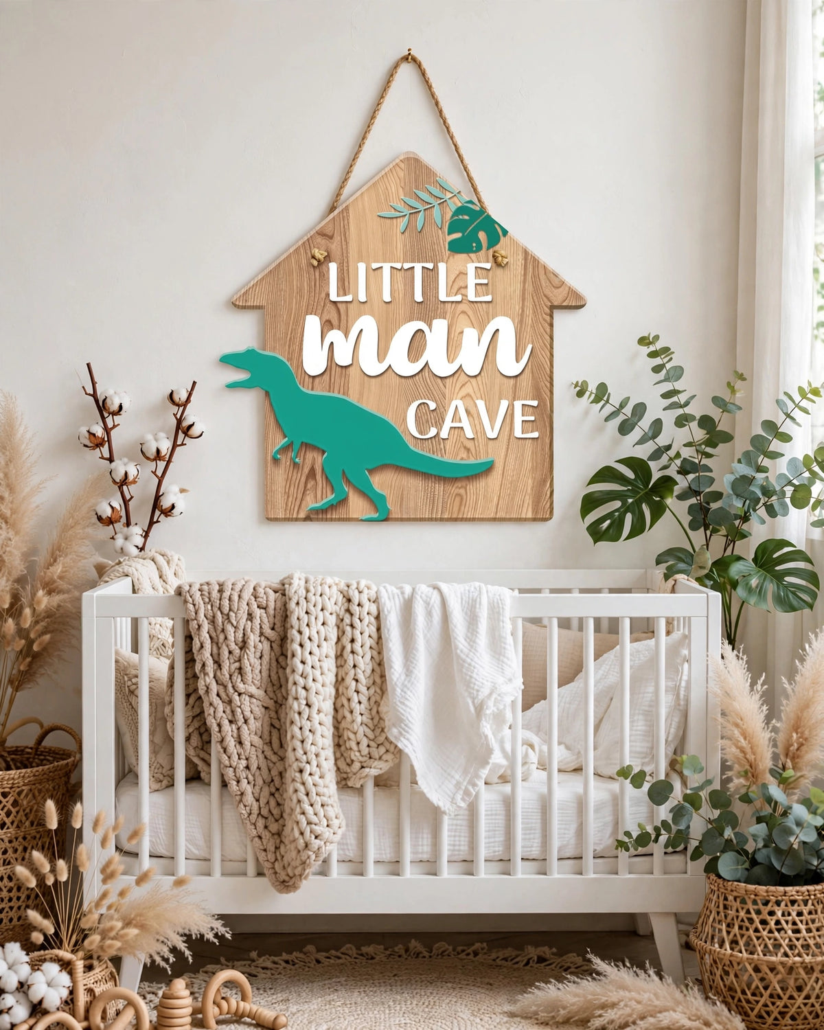 Dinosaur Hanging Sign – Boys Room Decorative Plaque & Nursery Decor
