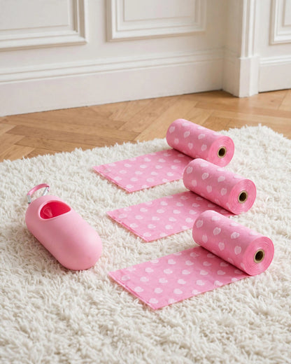 Baby Diaper Waste Bags with Storage Box – Heart Pattern (45pcs/3 Rolls)