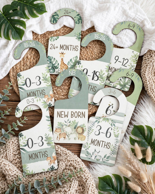 8pcs Baby Closet Dividers – Animal Print Wooden Wardrobe Organizer (Newborn to 24 Months)