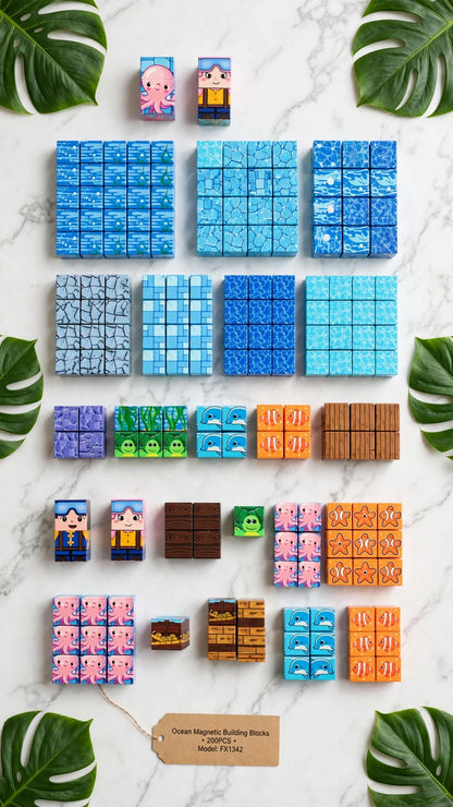 200-Piece Magnetic Ocean Building Cubes - Sea World Set