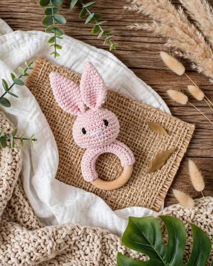 Crochet Colourful Rabbit Rattle Teething Stick – Baby Soothing Toy
