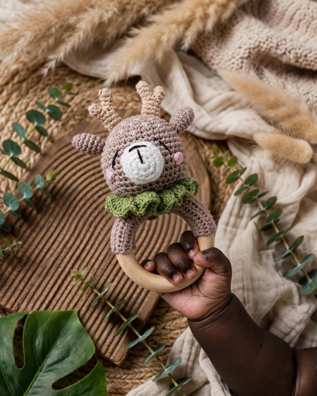 Crochet Cartoon Animal Rattle Soother – Soft 3D Baby Teething Toy
