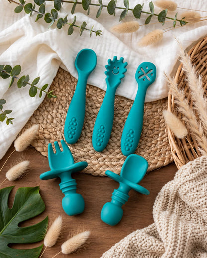 Baby Silicone Cutlery Set – 5-Piece Spoon & Fork Set