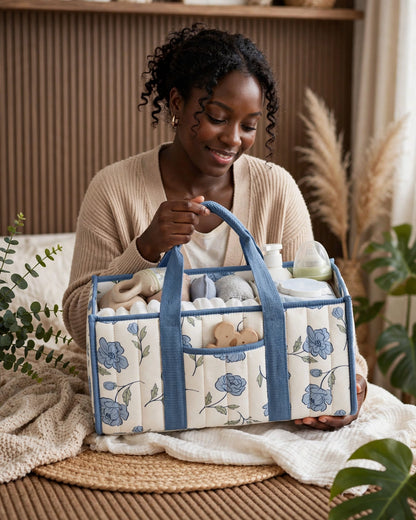 Floral Diaper Caddy Organizer – Stylish Nursery Storage Basket