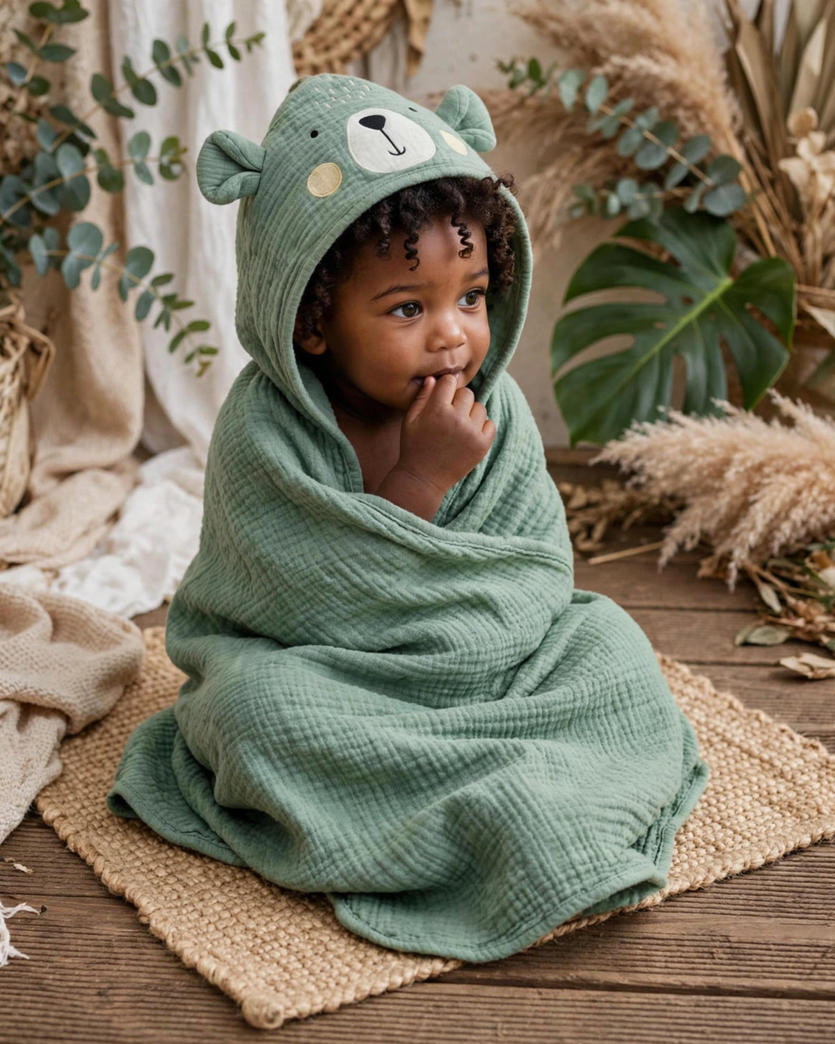 Baby Hooded Towel – Soft & Absorbent, 32"×32"