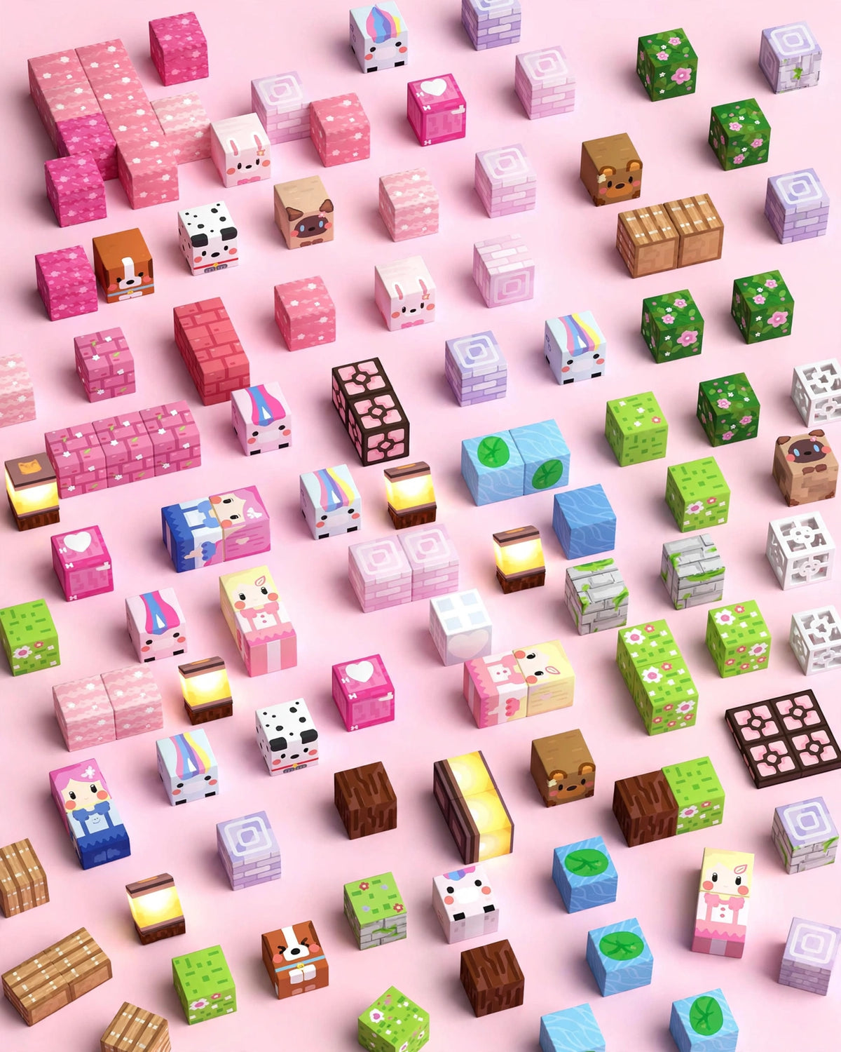 Magnetic Building Blocks – Pink Heart Flower Series (48/100/200/300pcs)