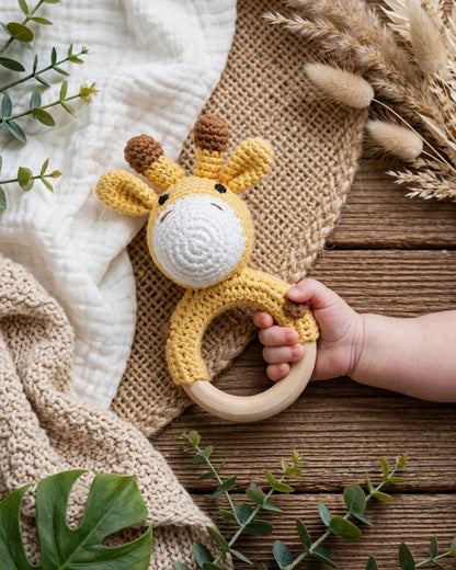 Crochet Cartoon Animal Rattle Soother – Soft 3D Baby Teething Toy