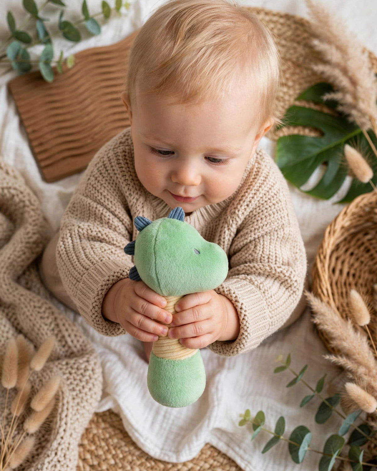 Plush Unicorn & Dinosaur Baby Rattle with Jingle Bell