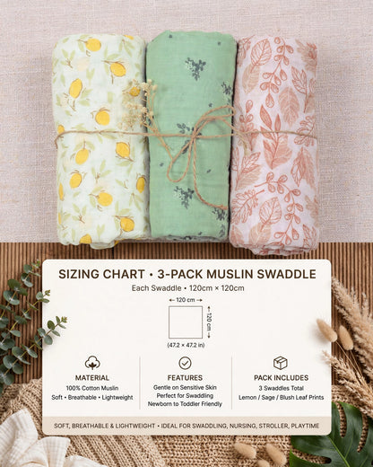 Happy Flute Baby Swaddle & Blanket Set – 3pcs Soft Cotton Yarn, 120×110cm