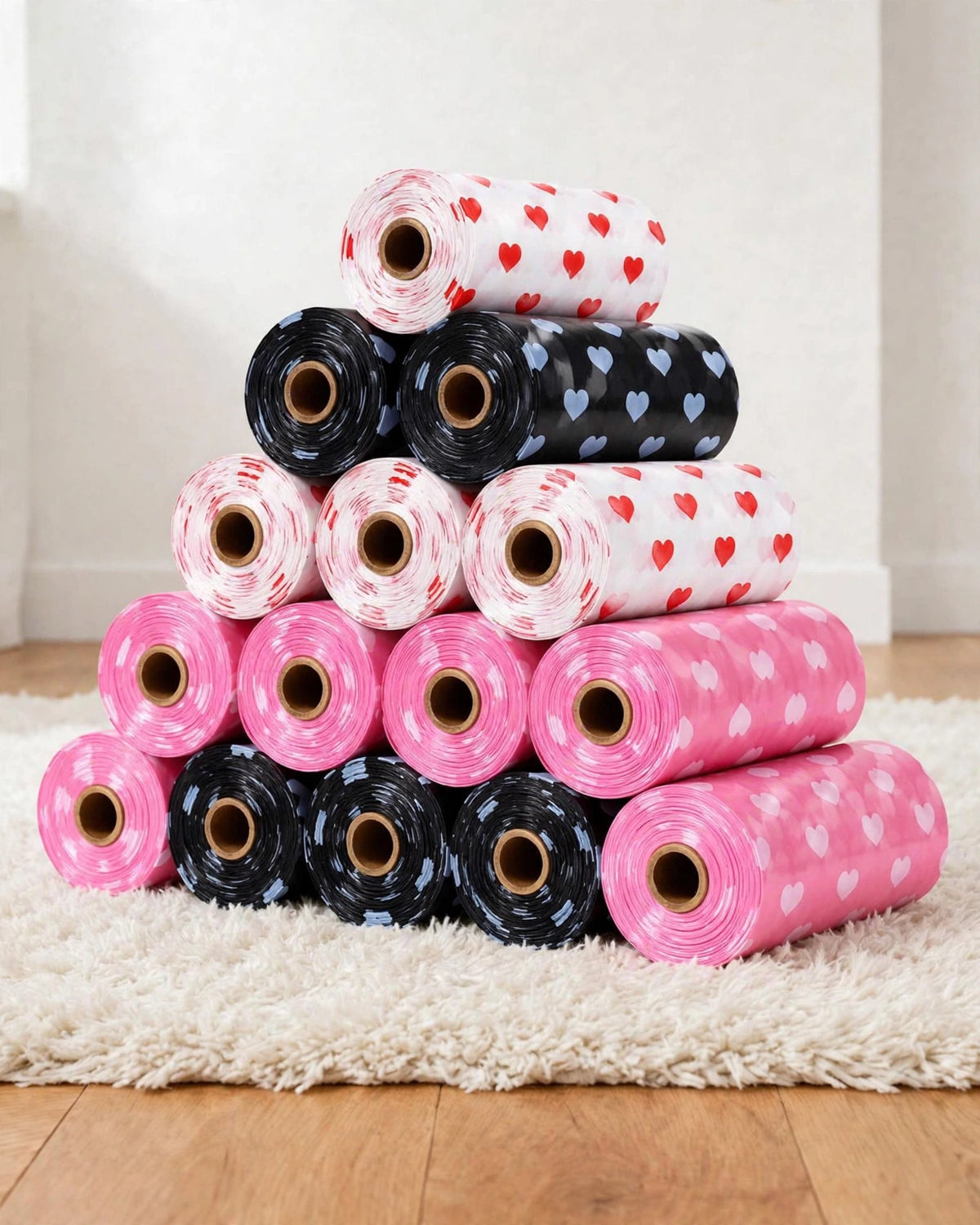 Baby Diaper Waste Bags with Storage Box – Heart Pattern (45pcs/3 Rolls)