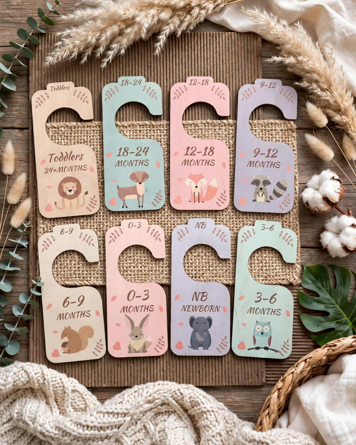 8pcs Wooden Baby Closet Dividers – Double-Sided Clothes Organizer, Newborn to Toddler