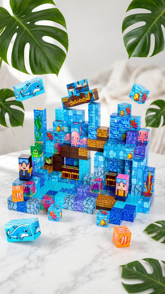 200-Piece Magnetic Ocean Building Cubes - Sea World Set