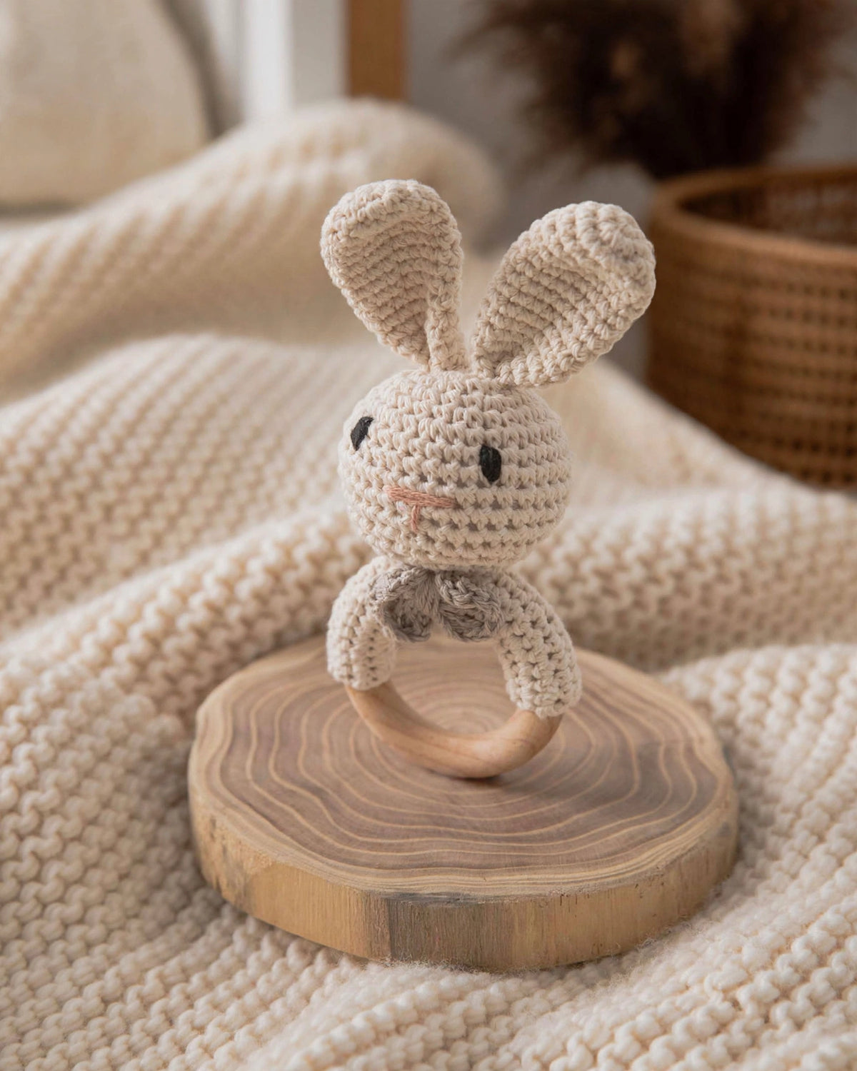 Crochet Bunny Rattle – Handmade Nordic Style Baby Teething & Soothing Toy