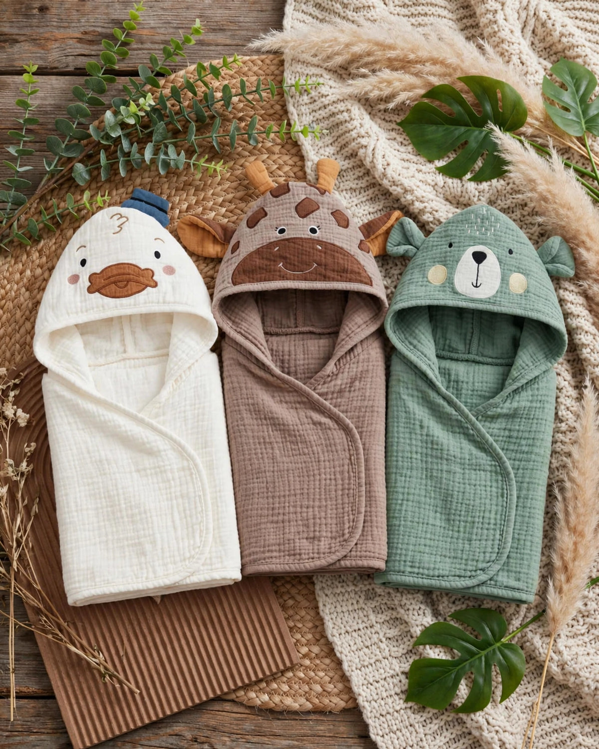 Baby Hooded Towel – Soft & Absorbent, 32"×32"