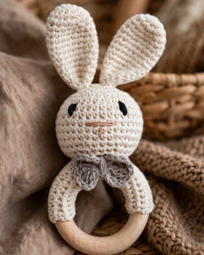 Crochet Bunny Rattle – Handmade Nordic Style Baby Teething & Soothing Toy
