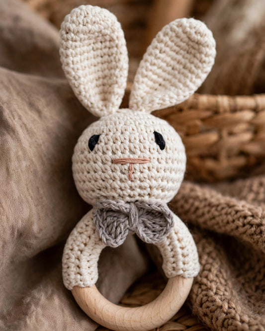 Crochet Bunny Rattle – Handmade Nordic Style Baby Teething & Soothing Toy