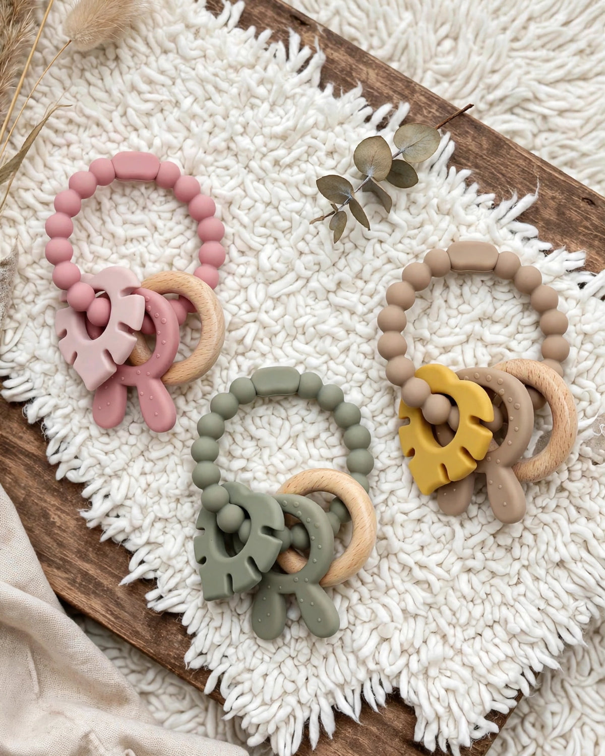 Silicone & Wood Baby Teething Toy