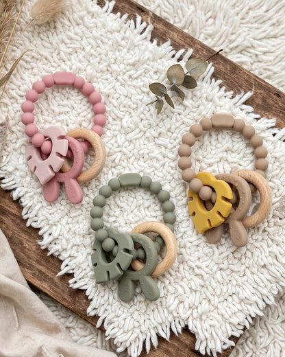 Silicone & Wood Baby Teething Toy