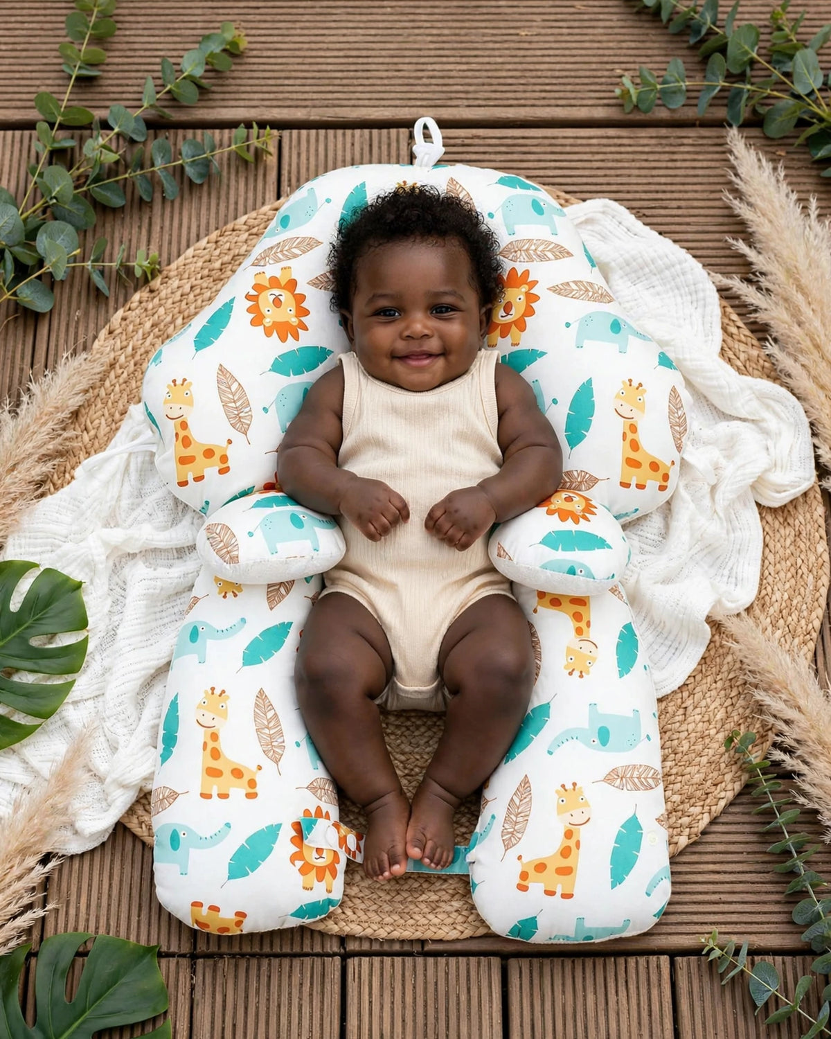 Baby Anti-Flat Head Pillow – Reversible 4-Season Cuddle Pillow, Leaf & Feather Design