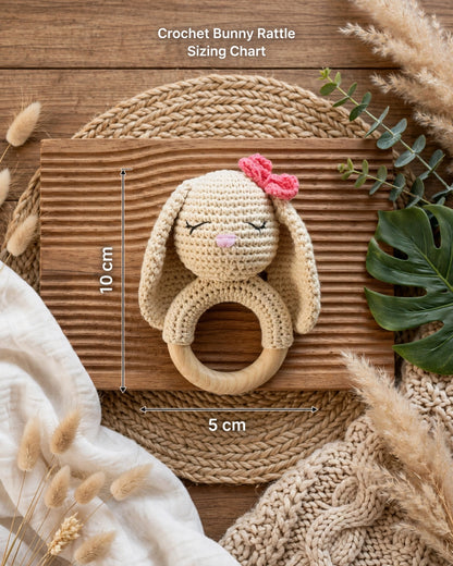 Handmade Woven Rabbit Rattle Toy – Soft Plush Bunny Ring for Infants