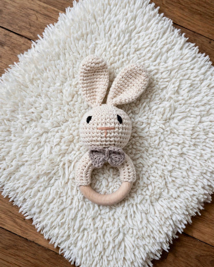 Crochet Bunny Rattle – Handmade Nordic Style Baby Teething & Soothing Toy