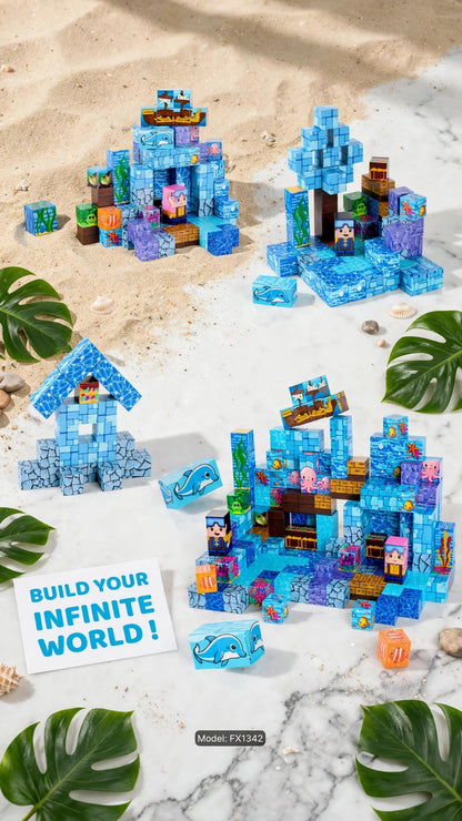 200-Piece Magnetic Ocean Building Cubes - Sea World Set