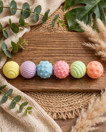 Baby Sensory Ball Set – 6pcs Teething & Montessori Play Balls