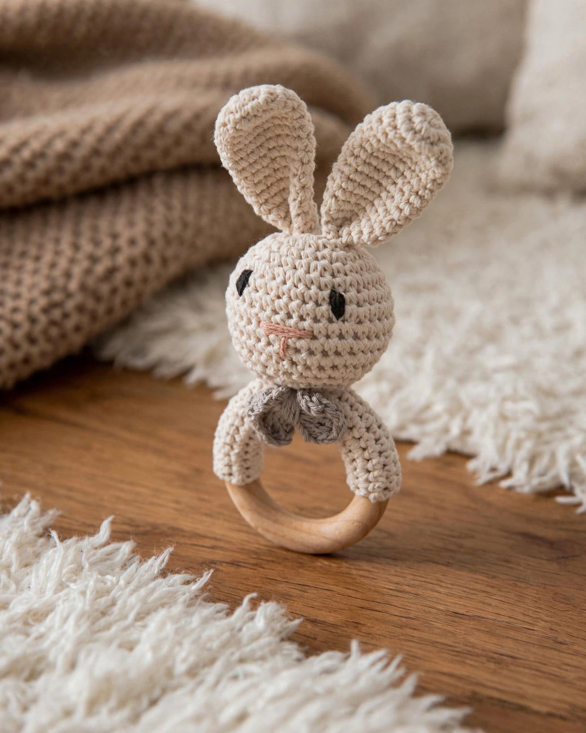 Crochet Bunny Rattle – Handmade Nordic Style Baby Teething & Soothing Toy