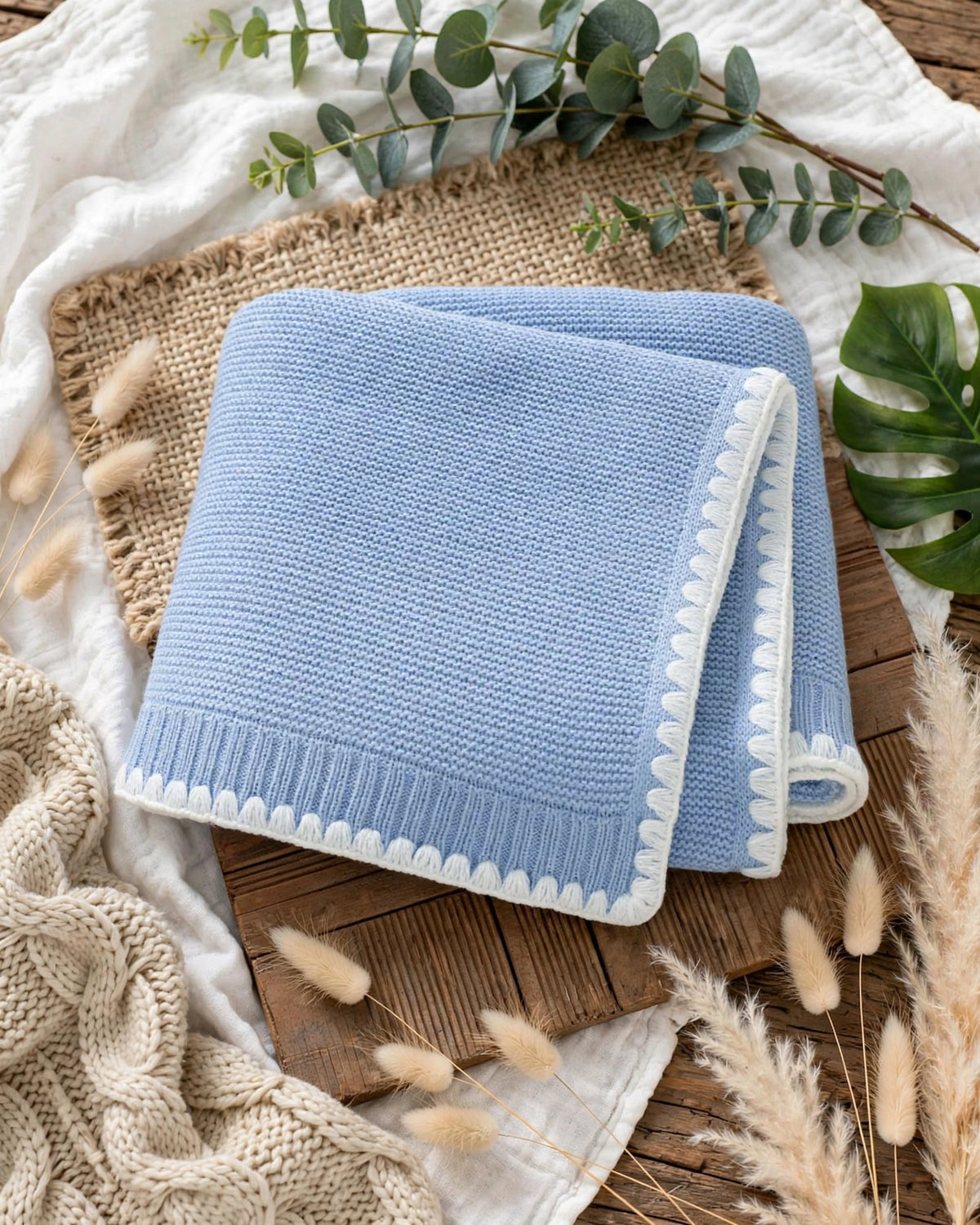 Infant Knitted Swaddle Blanket – Minimalist Edging, All-Season