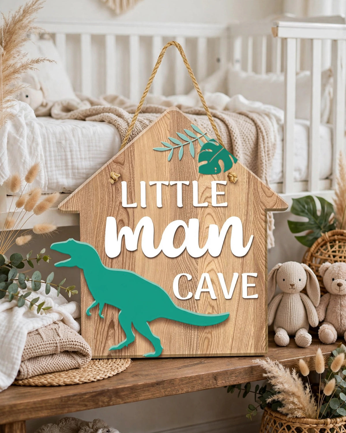 Dinosaur Hanging Sign – Boys Room Decorative Plaque & Nursery Decor