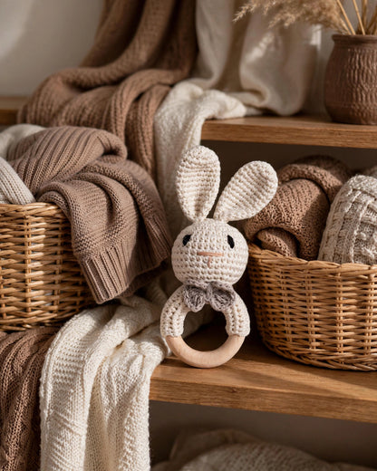 Crochet Bunny Rattle – Handmade Nordic Style Baby Teething & Soothing Toy