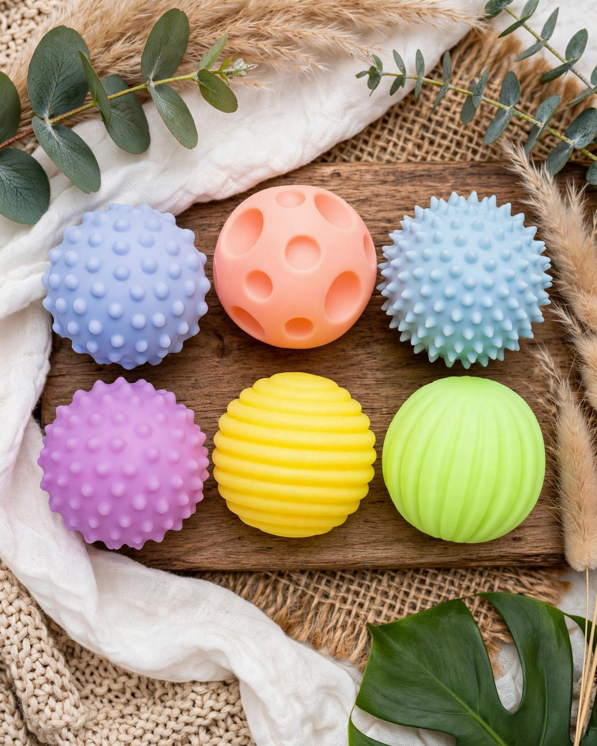 Baby Sensory Ball Set – 6pcs Teething & Montessori Play Balls
