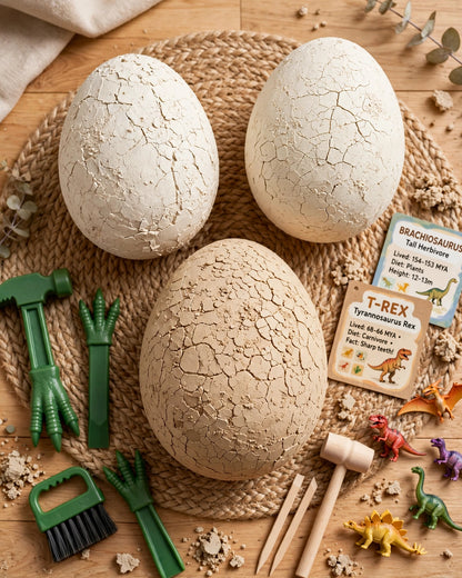 Dinosaur Fossil Dig Kit | Egg Excavation & Soft Rubber Dino Model | Kids' Toy