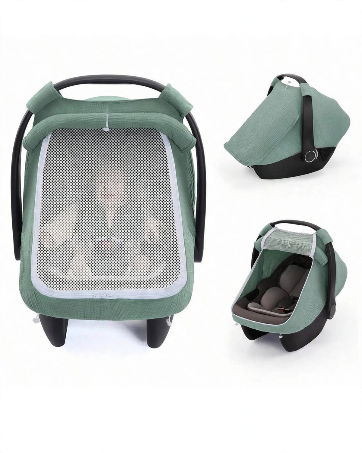 Baby Car Seat Cover – Breathable Cotton Canopy with Large Mesh Window.